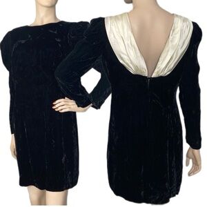 Vintage 60s Black Velvet Long Sleeve Party Dress